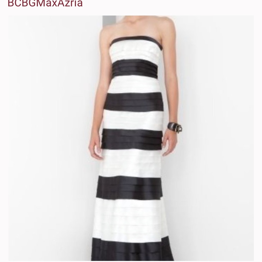BCBGMAXAZRIA Black White Stripe Ball Gown Dress — Size 10. Worn once.